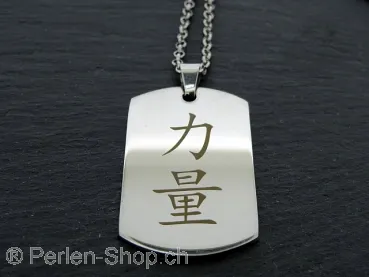 Kette aus Edelstahl mit chinesischen Zeichen. Kraft