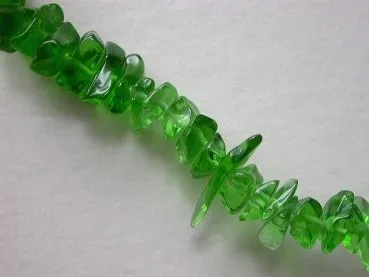 Green Glass, Semi-Precious Stone, chips, string 32"