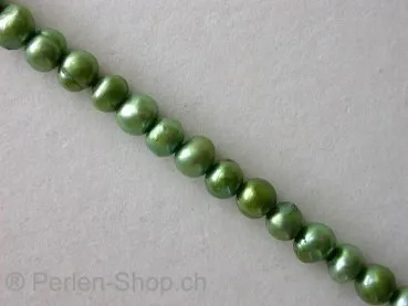 Fresh water beads, green, ± 4-5mm, ± 80 pc.string 16"