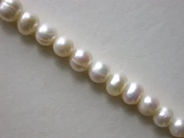 Fresh water beads, white, ± 6mm, string 16" ±60 pc.