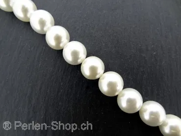 Perle de coquillage, Couleur: blanc, Taille: ±10mm, Quantite: ±40 piece - String ±40cm