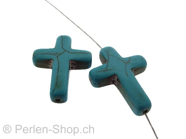 Kreuz, Halbedelstein, Farbe: türkis, Grösse: ±34x25x5mm, Menge: 1 Stk.