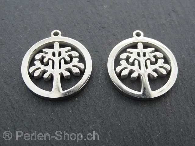 Stainless Steel Tree of Life, Color: Platinum, Size: ±19x2mm, Qty: 1 pc.