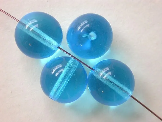 Glassbeads, round, blue, 12mm, 10 pc.