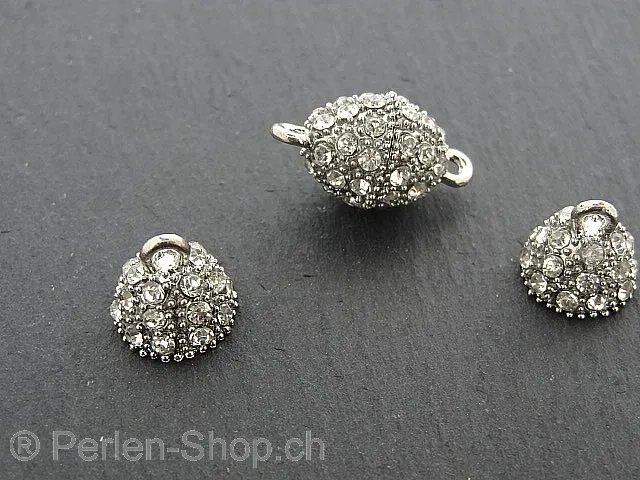 Magnetic Clasps with. ±40 rhinestone, Color: platinum, Size: ±22x12mm, Qty: 1 pc.