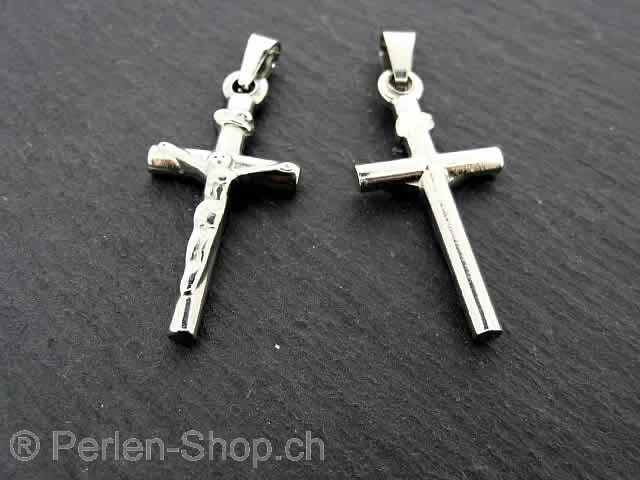 Stainless Steel Pendant Cross, Color: Platinum, Size: ±33x14mm, Qty: 1 pc.