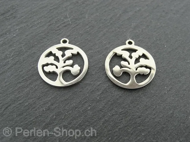 Stainless Steel Tree of Life, Color: Platinum, Size: ±15x1mm, Qty: 1 pc.