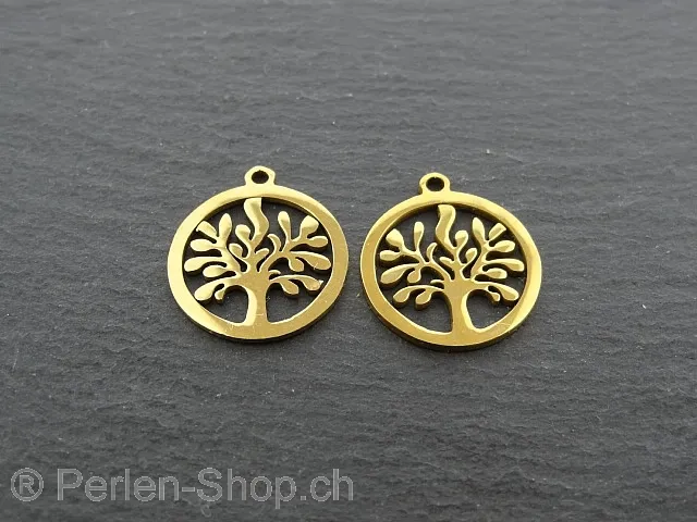 Stainless Steel Tree of Life, Color: Gold, Size: ±15x1mm, Qty: 1 pc.
