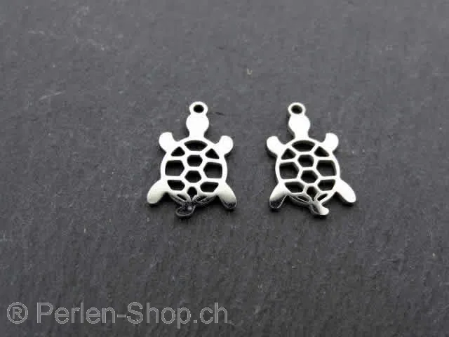 Stainless Steel turtle, Color: Platinum, Size: ±17x11x1mm, Qty: 1 pc.