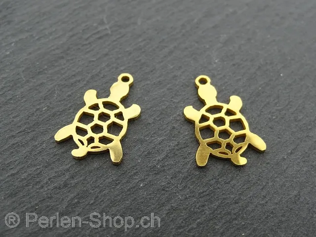 Edelstahl Anhänger Schildkröte, Farbe: Gold, Grösse: ±17x11x1mm, Menge: 1 Stk.
