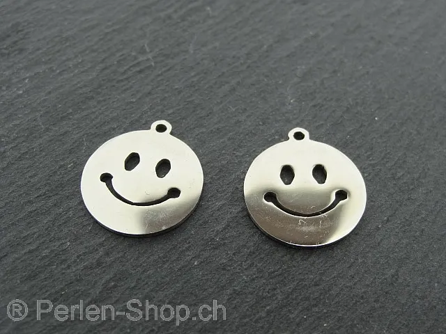 Stainless Steel Smiley, Color: Platinum, Size: ±15x1mm, Qty: 1 pc.