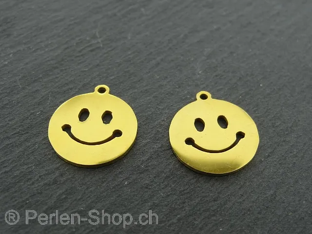 Stainless Steel Smiley, Color: Gold, Size: ±15x1mm, Qty: 1 pc.