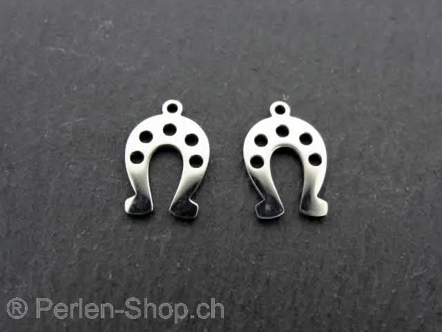 Stainless Steel horseshoe, Color: Platinum, Size: ±17x11x1mm, Qty: 1 pc.