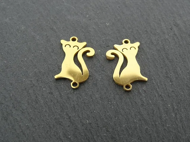 Stainless Steel Cat, Color: Gold, Size: ±17x10x1mm, Qty: 1 pc.