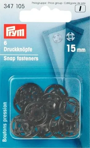 Prym Annähdruckknopf, schwarz, Grösse: 15 mm, Karte 6 Stk.