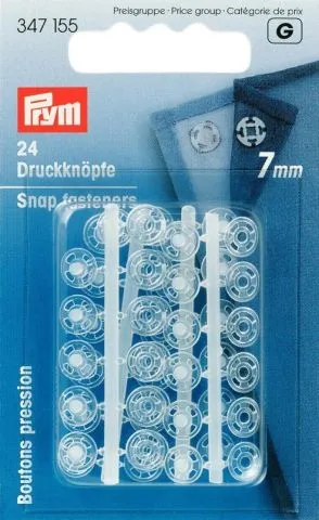 Prym Annähdruckknopf, transparent, Grösse: 7 mm, Karte 24 Stk.