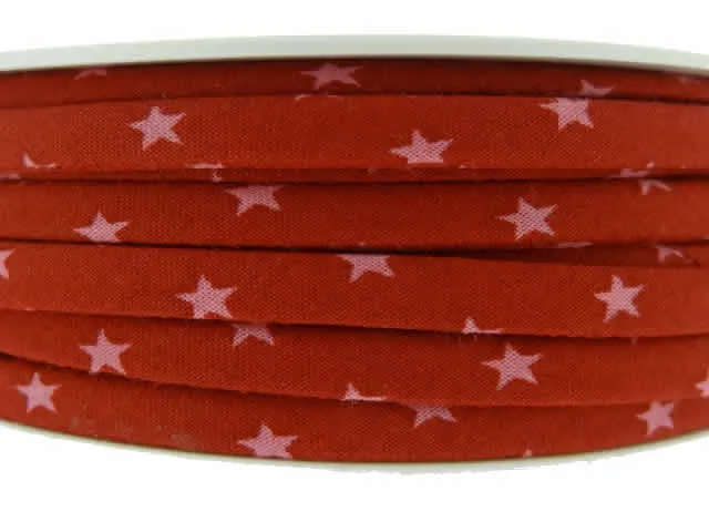 Double-folded ribbon with star pattern, color: red, Size: ±6mm, Qty: 1 meter