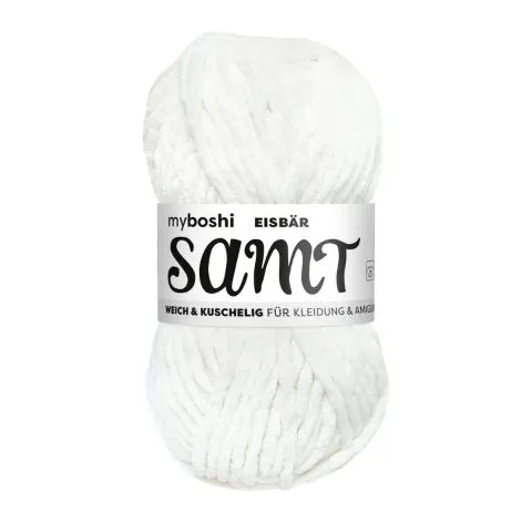 Samt - myboshi Wolle Chenille-Garn, Farbe: Eisbär, Gewicht: 100g, Menge: 1 Stk.