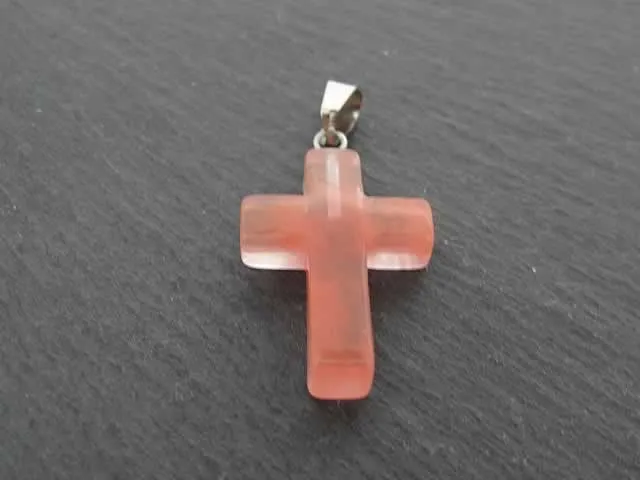 Cherry Quartz Cross Pendant, Semi-Precious Stone, Color: red, Size: ±25x6mm, Qty: 1 pc
