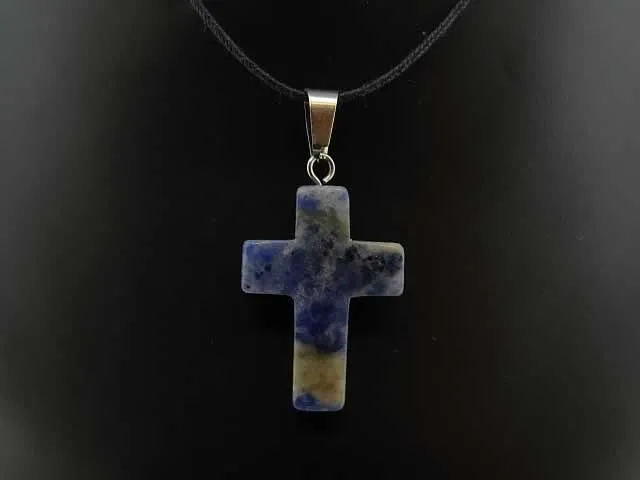 Sodalite Cross Pendant, Semi-Precious Stone, Color: blue, Size: ±25x6mm, Qty: 1 pc