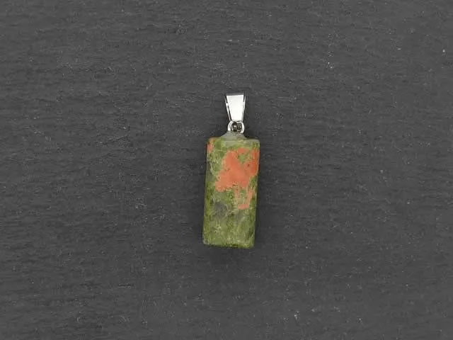 Unakite Pendentif, pierre semi-précieuse, Couleur: vert, Taille: ±20x10mm, Quantité : 1 pièce.