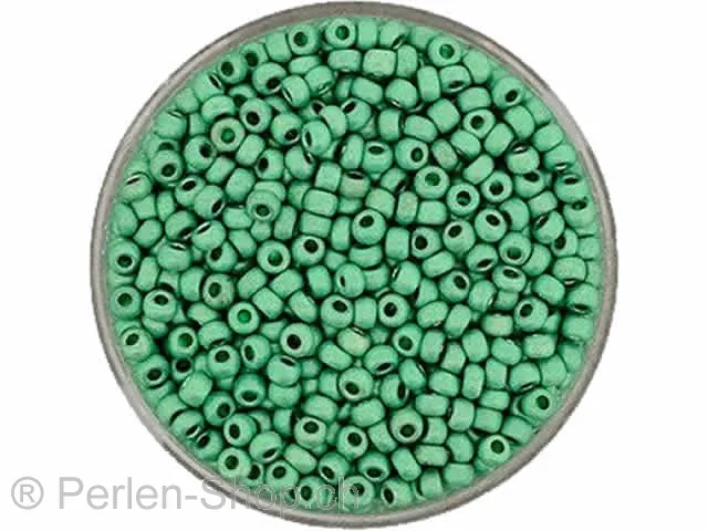 Metallic SeedBeads, Color: green frosten, Size: 2.6mm, Qty:17 gr.