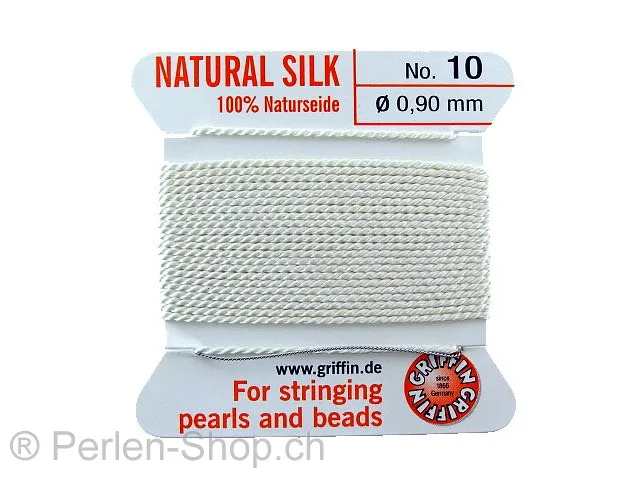 fil de soie avec aiguille, Couleur: blanc, Taille: 0.90mm - 2 meter, Quantite: 1 piece