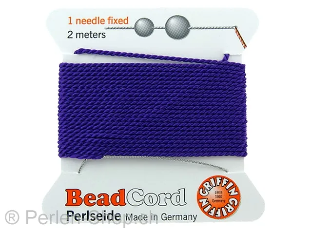 Bead Cord with needle, Color: amethyst, Size: 0.90mm - 2 meter, Qty: 1 pc.