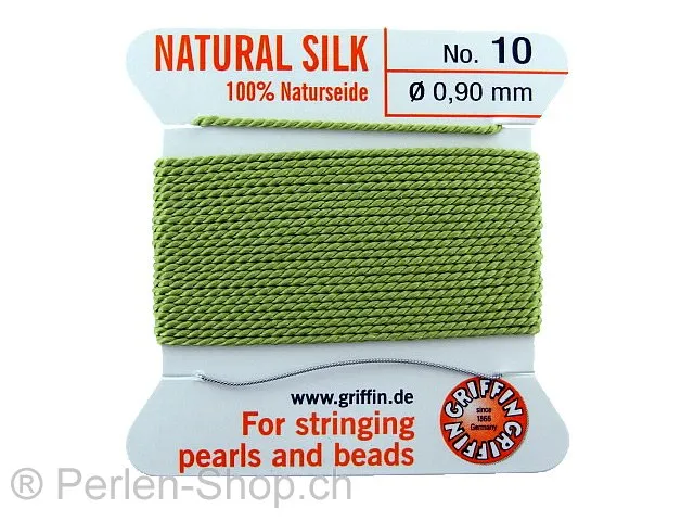 fil de soie avec aiguille, Couleur: vert, Taille: 0.90mm - 2 meter, Quantite: 1 piece