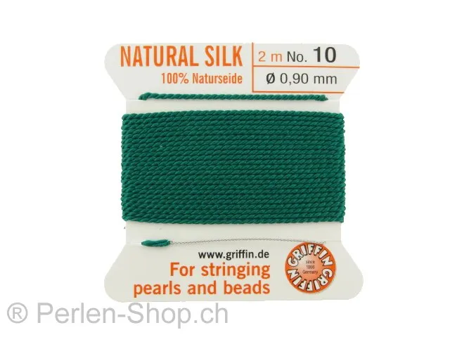 fil de soie avec aiguille, Couleur: vert, Taille: 0.90mm - 2 meter, Quantite: 1 piece
