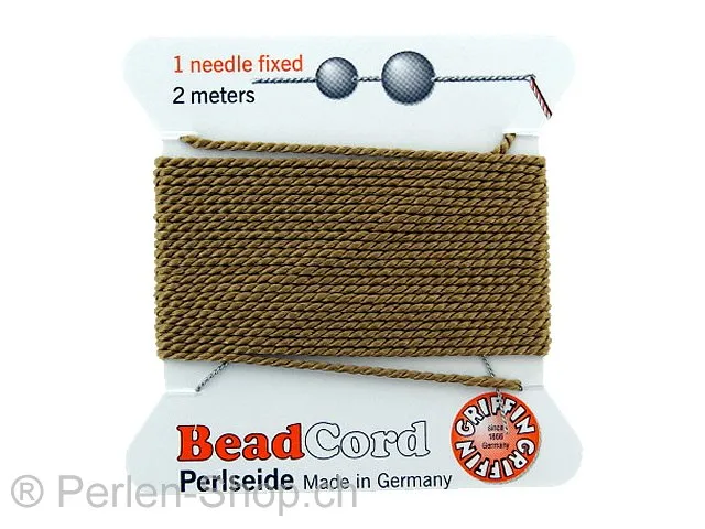 Bead Cord with needle, Color: beige, Size: 0.90mm - 2 meter, Qty: 1 pc.