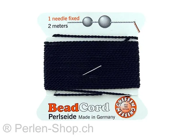 Perlseide mit Nadel, Farbe: schwarz, Grösse: 0.90mm - 2 meter, Menge: 1 Stk.