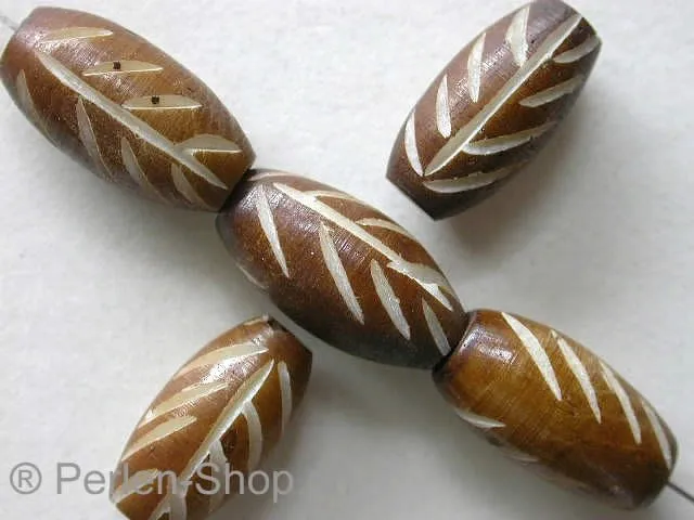 Bone Beads oval with motive, brown, 15mm, 5 Pc.