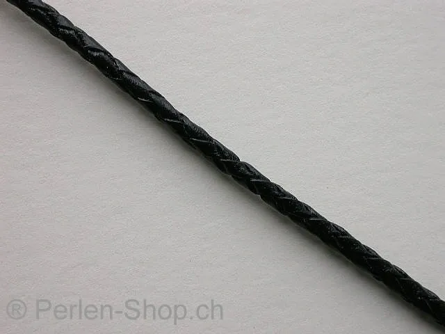 L Cord plaited soft (Bolo) from coil, black, ±2mm, 10cm