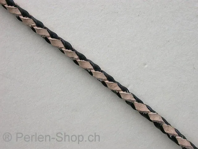 L Cord plaited (Bolo) from coil, black/naturel, ±2mm, 10cm