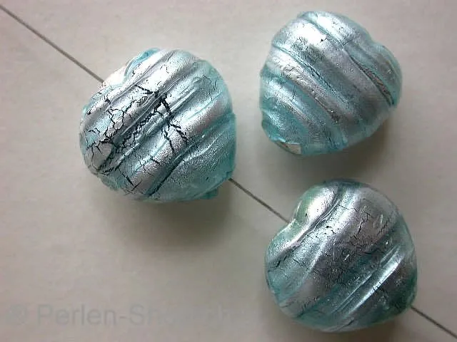 Venezianisch silver foiled glasperlen herz, blau, 16mm, 1 Stk.
