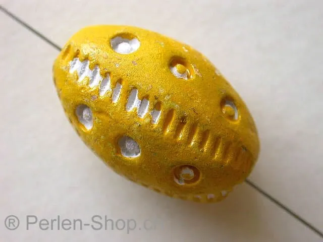 Terracotta Oval, yellow, 23mm, 1 pc.