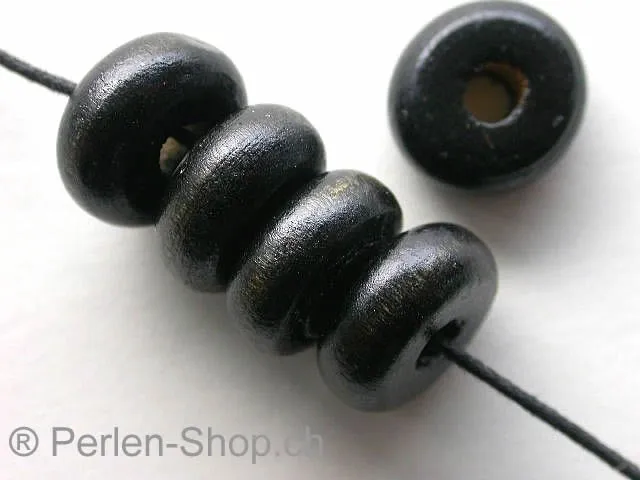 Holzperlen linsen, schwarz, ±6x13mm, 10 Stk.