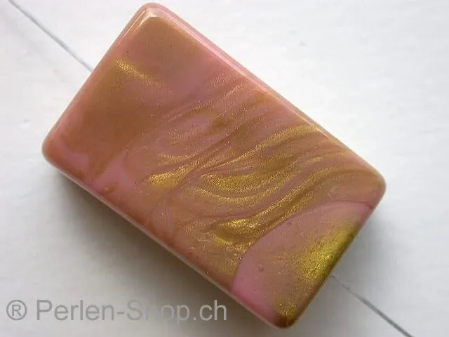 Kunststoffperle rectangle, rosa/gold, ±30x18mm, 1 Stk.