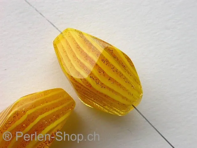 Plasticbeads round with gold glitter, yellow, 30x21mm, 1 pc.