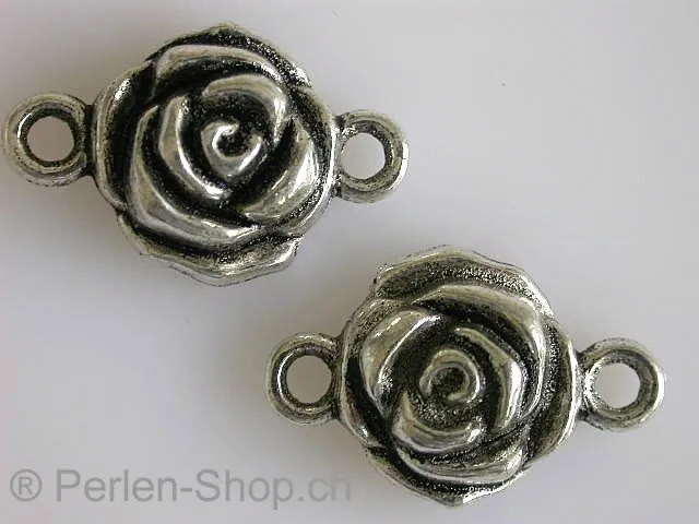 Connector rose, ±26mm, antik silver, 1pc.