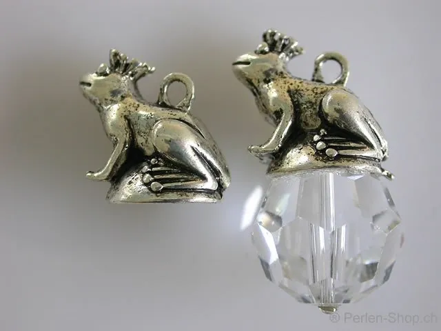 Pendant Frog for pearls, antique silver, ±16x19mm, 1 pc.