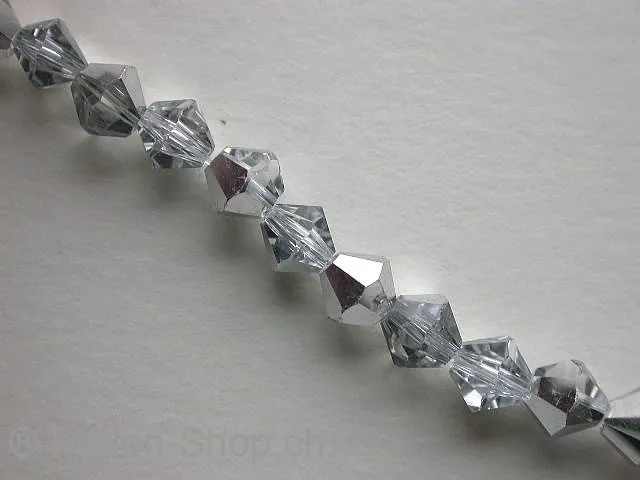Bicone, Facet-Polished Glassbeads, silver coating, 4mm, ±80 pc.