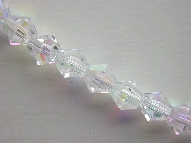 Bicone, Facet-Polished Glassbeads, crystal AB, 6mm, ±52 pc.