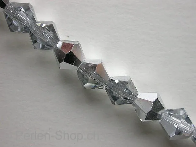 Bicone, Facet-Polished Glassbeads, silver coating, 6mm, ±52 pc.