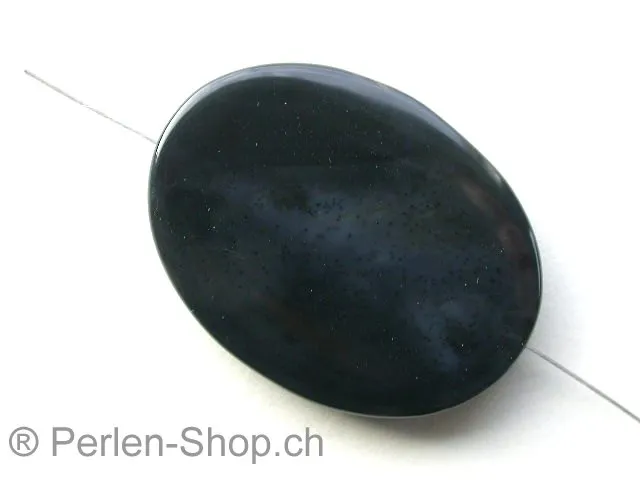 Achat, Halbedelstein, flach oval, schwarz, ±38mm, 1 Stk.