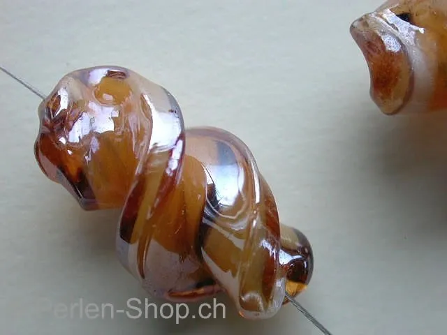 Glassbeads Wokkel, brown, ±26x15mm, 2 pc.