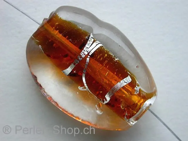 Glasperlen oval flach, braun, ±30x23x10mm, 1 Stk.