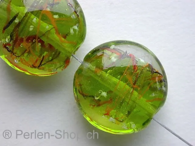 UV Glasbeads, Flat Round, green, ±20mm, 2 pc.