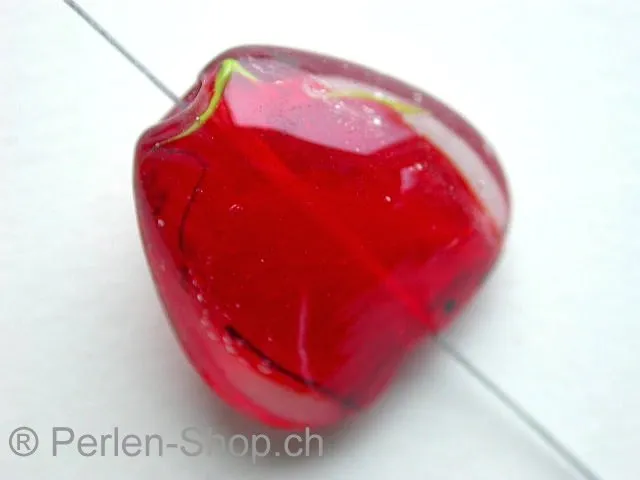 Glasperlen mit weisem verzierte kern, rot, ±26mm,, 1 Stk.